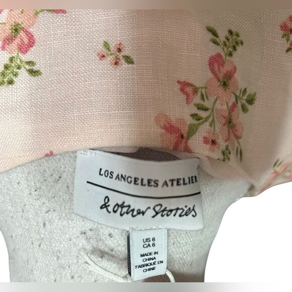 & other stories | Puff Sleeve Linen floral Wrap Dress size 6 NWT - Picture 5 of 6